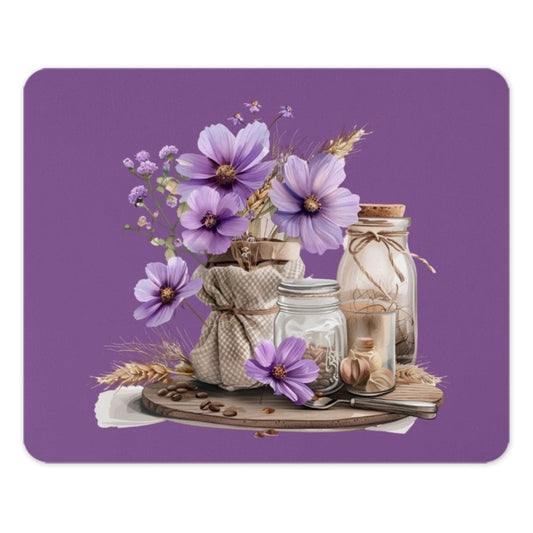 Purple Floral Mouse Pad, Flower Jars Desk Accessory, Botanical Computer Mat, Aesthetic Office Decor, Home Office Mousepad, Cute Mousepad - Tawshia