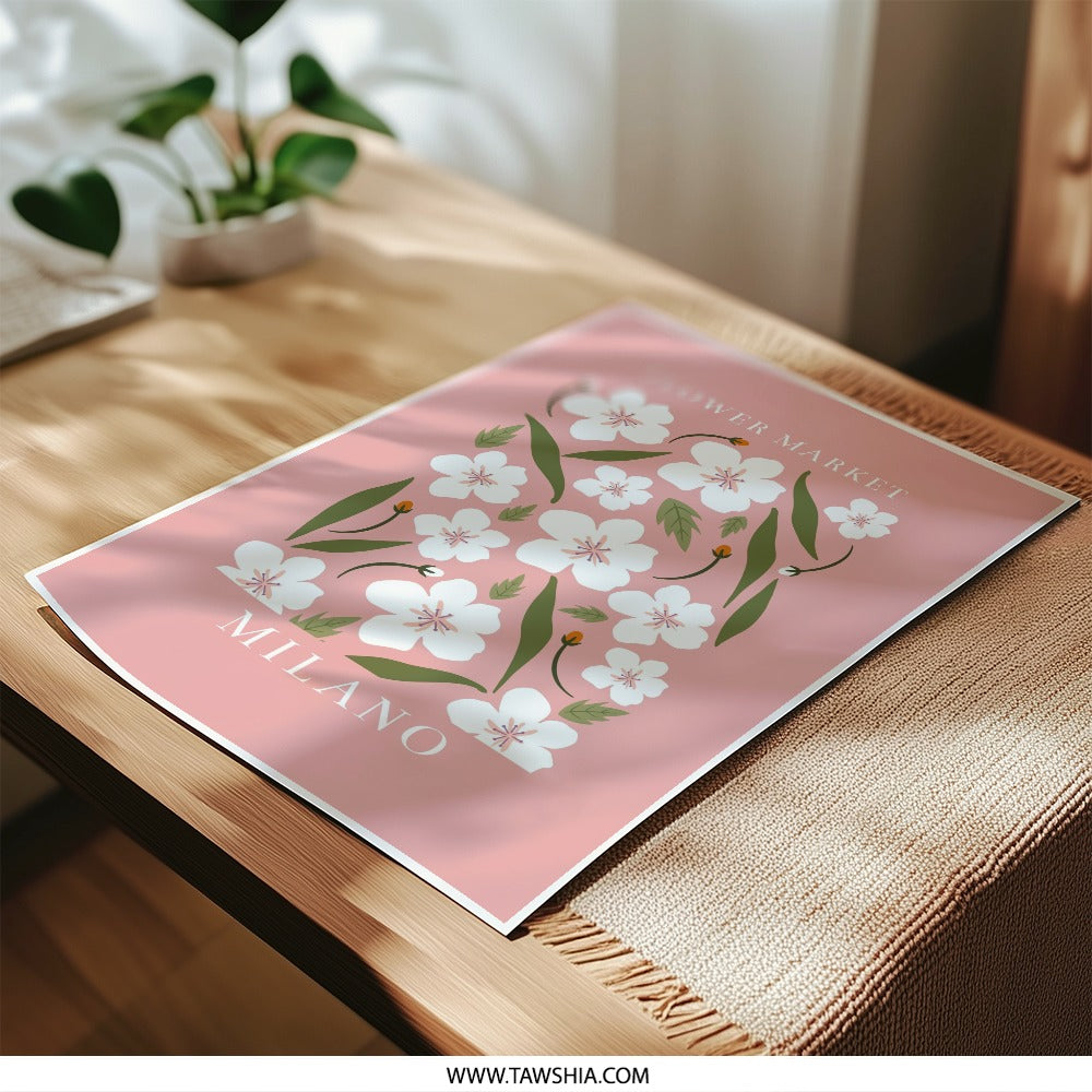 Flower Market Milano Photographic Print, Floral Botanical Art, Pink Aesthetic Print, Italy Art Print, Home Decor - Tawshia