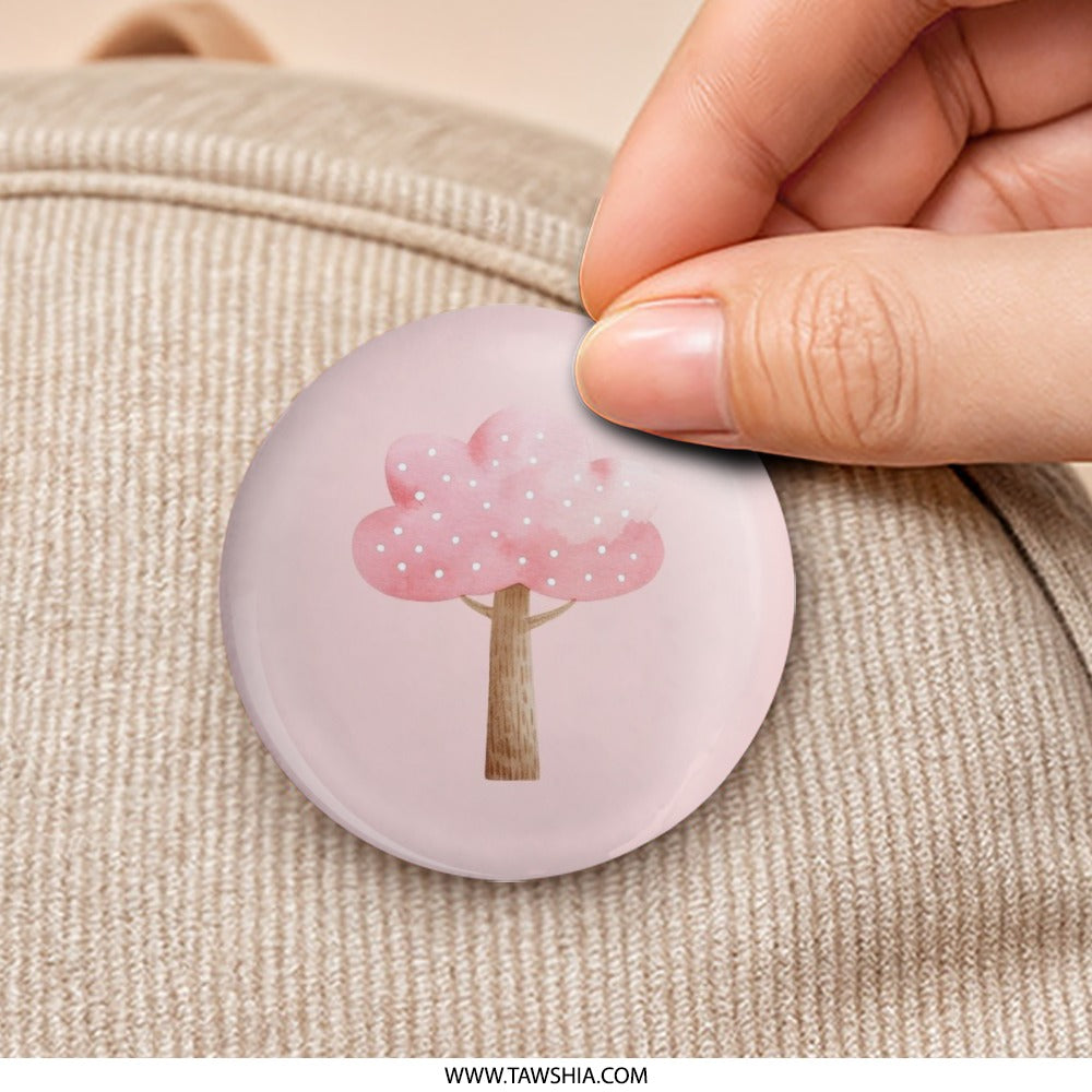 Pink Tree Pinback Button, Watercolor Tree Button, Cute Tree Badge, Floral Button, Gift For Her, Nature Lover, Trendy Pin - Tawshia