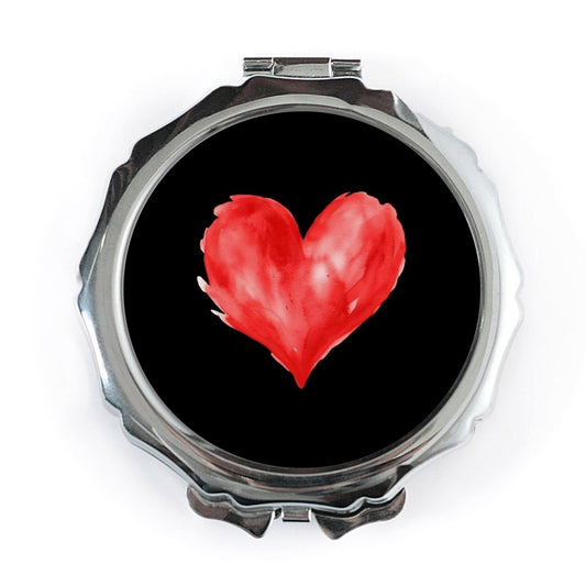 Red Watercolor Heart Pocket Mirror, Artistic Heart Design, Valentine's Day Gift, Cute Heart Mirror, Portable Mirror, Compact Mirror - Tawshia