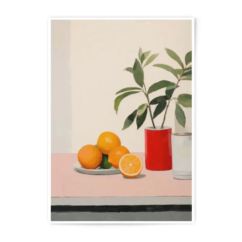 Still Life Photographic Print, Oranges, Potted Plant, Modern Art Print, Minimalist Home Decor, Kitchen Wall Art, Fruit Photography - Tawshia