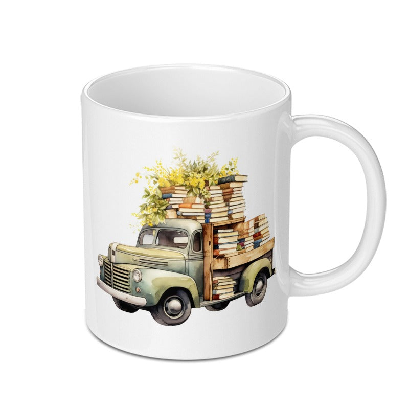 Book Truck Mug, Vintage Truck, Reading Lover Gift, Bookish Mug, Bookworm Gift, Truck Art Mug, Cute Mug, Coffee Mug, Tea Mug, Gift for Reader - Tawshia