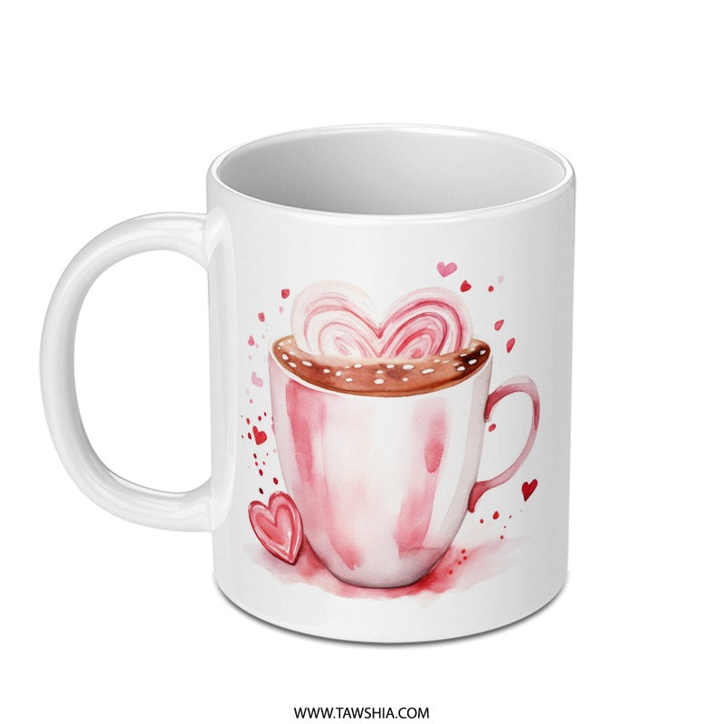 Heart Coffee Mug, Watercolor Mug, Love Mug, Valentine's Day Mug, Hearts Mug, Pink Mug, Cute Mug - Tawshia