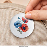 Floral Pinback Button, Poppy Pin, Red and Blue Flower Button, Botanical Art Button, Colorful Pin Button, Artistic Pin, Flower Lover Gift - Tawshia
