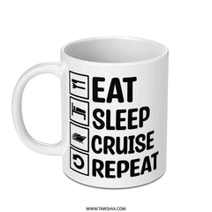 Eat Sleep Cruise Repeat Mug, Cruise Lover Gift, Vacation Mug, Cruise Ship Mug, Ocean Trip Gift, Boating Mug - Tawshia