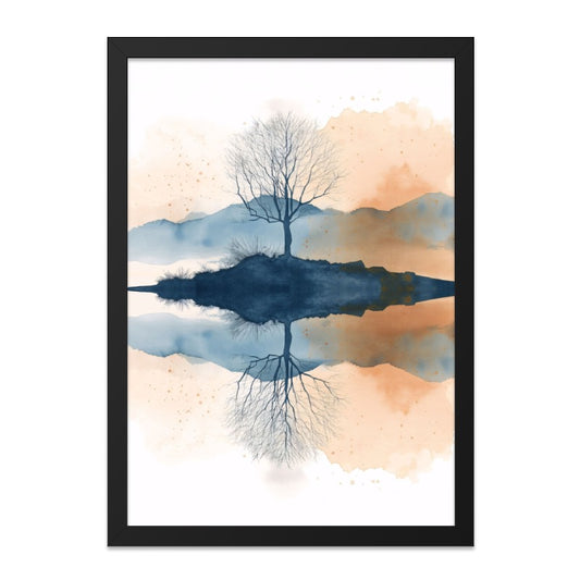 Serene Reflection Wall Art, Watercolor Tree Print, Minimalist Landscape, Nature Wall Decor, Peaceful Home Art, Modern Wall Art - Tawshia