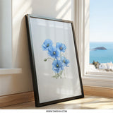 Blue Poppy Framed Wall Art, Floral Home Decor, Botanical Art Print, Flower Wall Hanging, Modern Wall Decor, Gift for Her, Nature Inspired - Tawshia