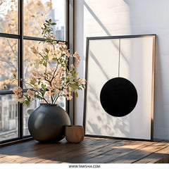 Minimalist Circle Wall Art, Abstract Black and White Print, Modern Geometric Art, Contemporary Home Decor, Simple Elegant Design - Tawshia