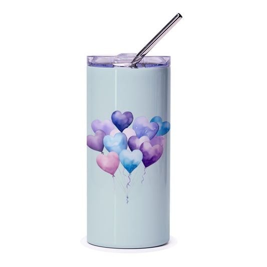Heart Balloon Tumbler, Watercolor Hearts, Valentine's Day Gift, Cute Tumbler, Pastel Colors, Gift for Her, Birthday Gift - Tawshia