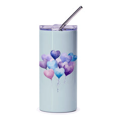 Heart Balloon Tumbler, Watercolor Hearts, Valentine's Day Gift, Cute Tumbler, Pastel Colors, Gift for Her, Birthday Gift - Tawshia