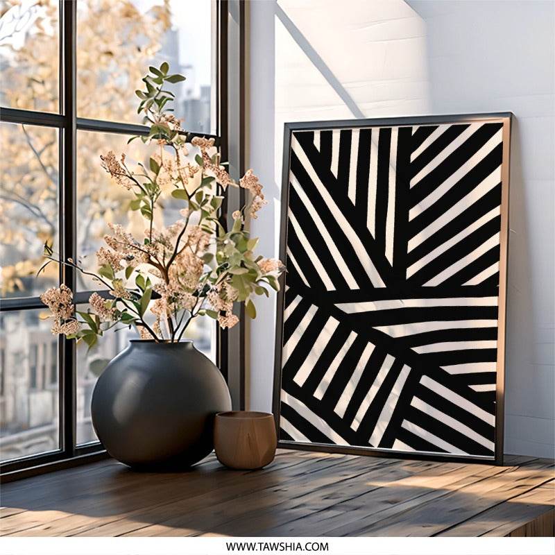 Abstract Wall Art, Black and White Print, Modern Art Poster, Geometric Stripes Artwork, Minimalist Home Decor, Unique Design Print - Tawshia