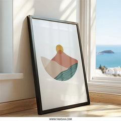 Minimalist Landscape Wall Art, Abstract Mountain Print, Boho Home Decor, Sunrise Art Print, Geometric Nature Wall Decor - Tawshia