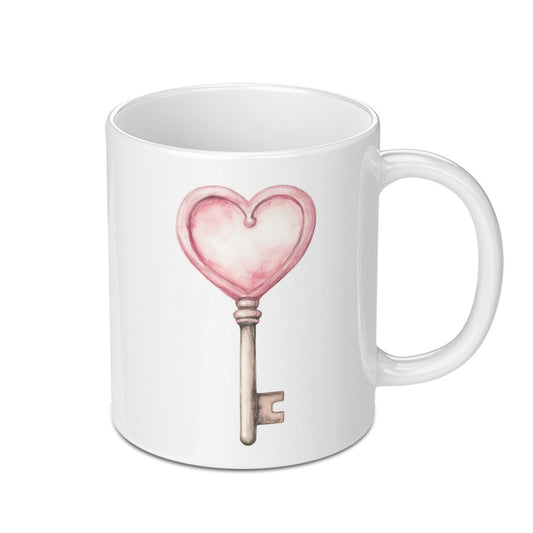Heart Key Mug, Watercolor Design, Romantic Gift Idea, Coffee Lover Present, Unique Mug for Valentine's Day, Home Decor Mug - Tawshia