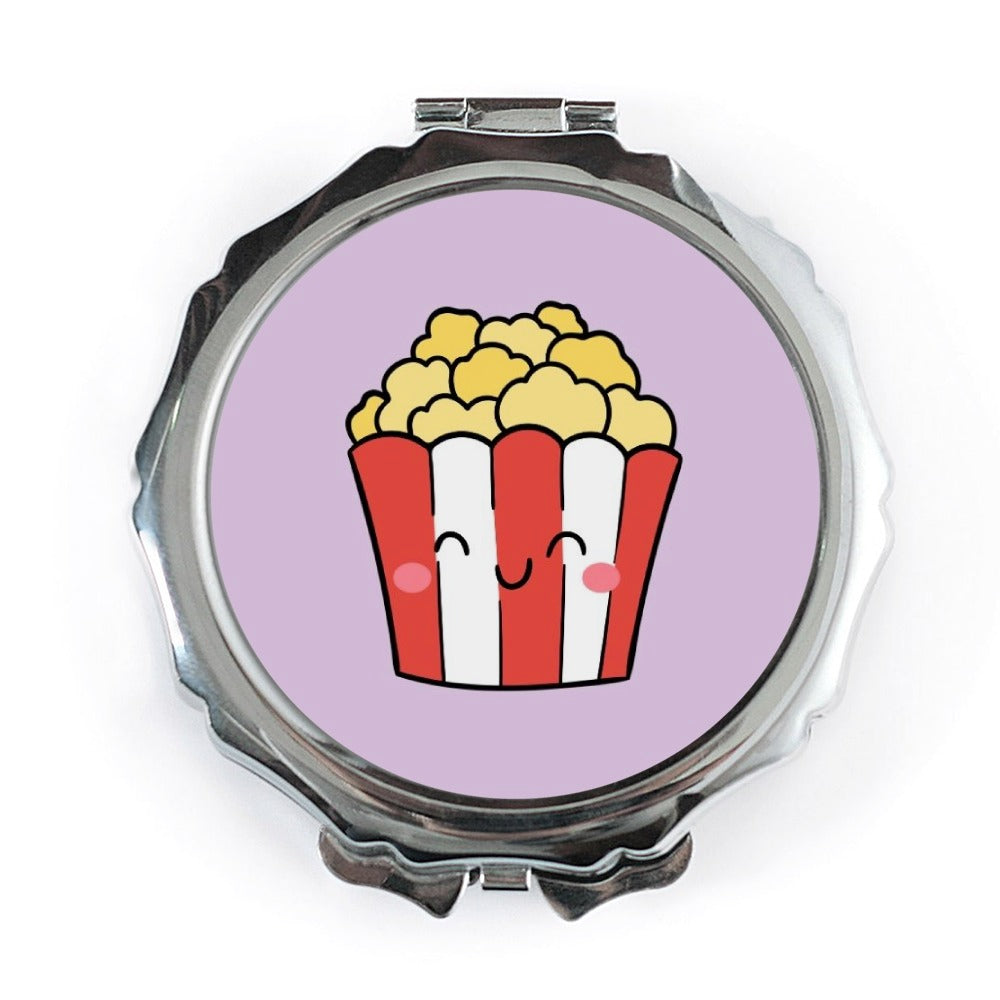 Cute Popcorn Pocket Mirror, Smiling Food Portable Mirror, Fun Snack Handbag Mirror, Kawaii Foodie Gift, Theater Gift - Tawshia