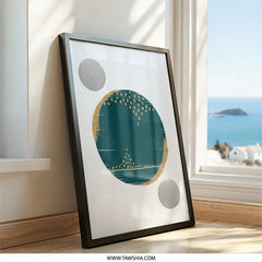 Teal Gold Wall Art, Abstract Circle Print, Modern Geometric Art, Home Decor, Unique Wall Art - Tawshia