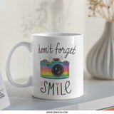 Don't Forget To Smile Mug, Camera Design Coffee Mug, Positive Vibes Cup, Gift For Photographer, Motivational Tea Cup, Colorful Novelty Mug - Tawshia