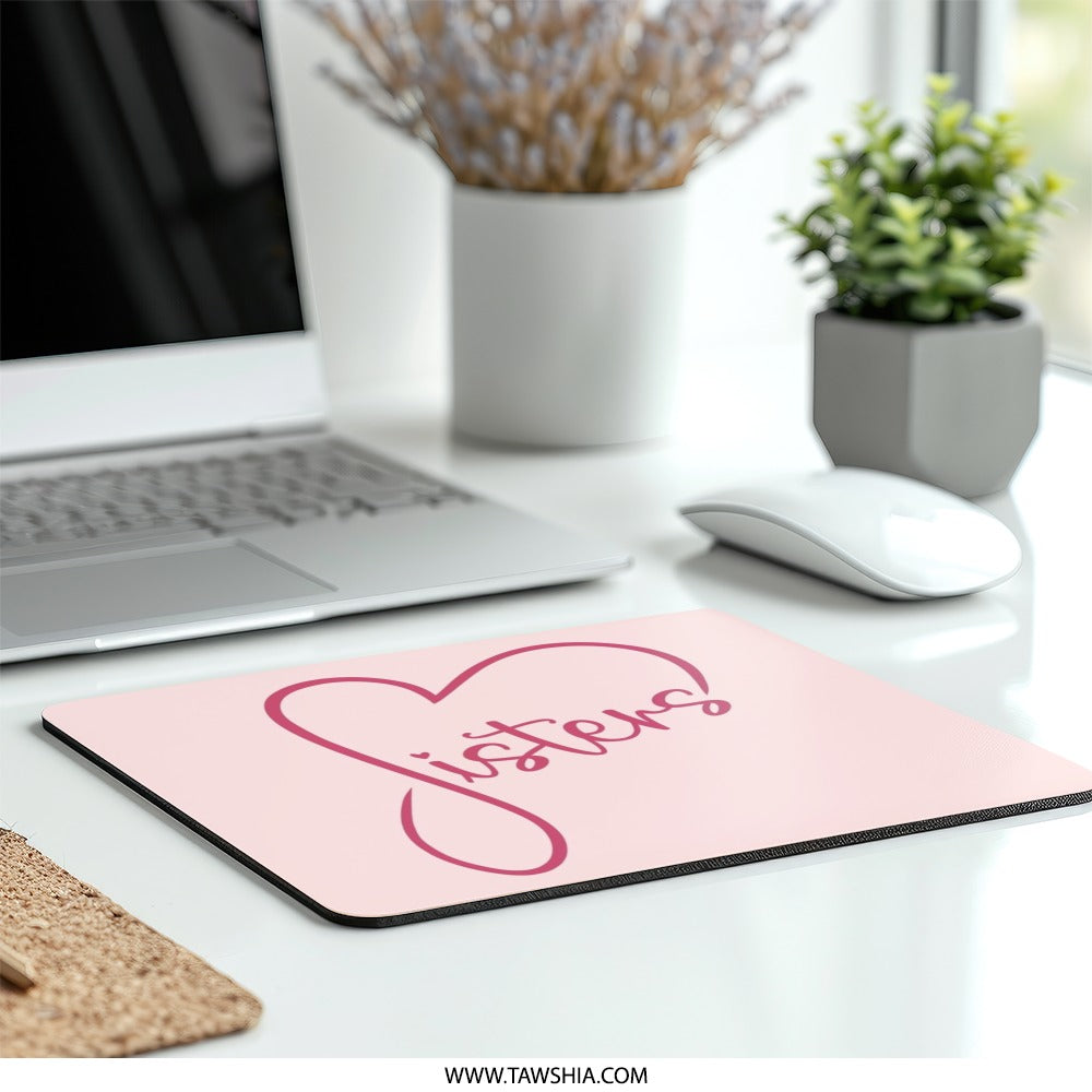 Sister Heart Mouse Pad, Cute Sisters Gift, Pink Computer Accessory, Sister Love, Family Decor, Work From Home Mousepad - Tawshia