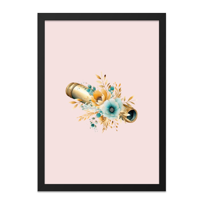 Floral Telescope Wall Art, Dreamy Nursery Decor, Antique Spyglass Print, Whimsical Gold Accent, Elegant Home Decor - Tawshia