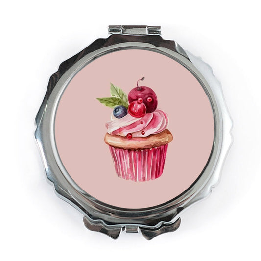 Cupcake Pocket Mirror, Watercolor Dessert Mirror, Cherry Blueberry, Cute Foodie Gift, Sweet Treat, Birthday Gift, Travel Size Mirror - Tawshia