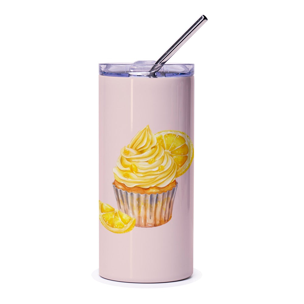 Lemon Cupcake Tumbler, Summer Drinkware, Foodie Gift, Sweet Treat Design, Cute Cupcake Art, Watercolor Lemon, Insulated Tumbler, Travel Mug - Tawshia