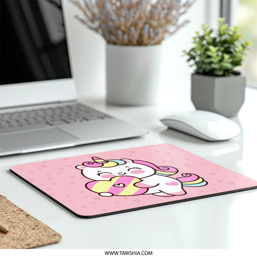 Cute Unicorn Mouse Pad, Kawaii Heart, Cartoon Unicorn, Pink Mousepad, Office Decor, Desk Accessories, Magical Unicorn Gift, Gaming Mouse Pad - Tawshia