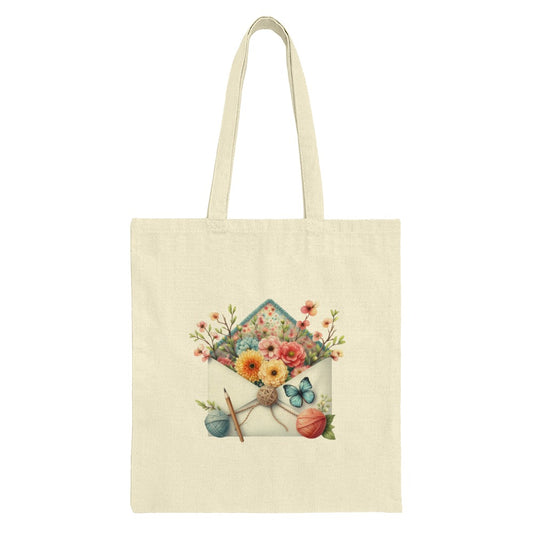 Floral Envelope Tote Bag, Watercolor Flowers, Butterfly Art, Yarn and Pencil Design, Unique Gift Idea, Everyday Tote Bag, Shopping Bag - Tawshia