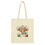 Floral Envelope Tote Bag, Watercolor Flowers, Butterfly Art, Yarn and Pencil Design, Unique Gift Idea, Everyday Tote Bag, Shopping Bag - Tawshia
