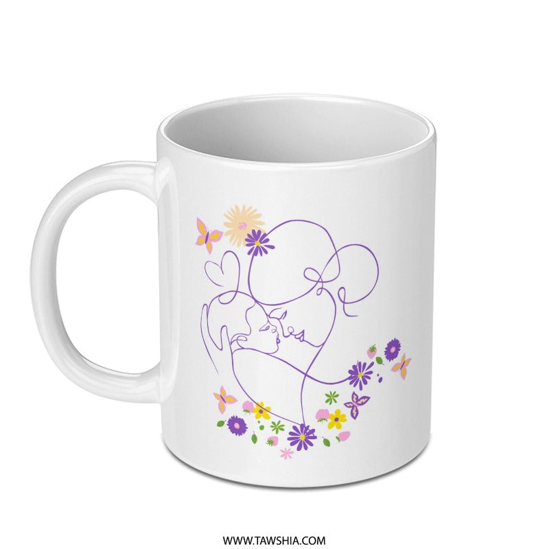 Mother and Child Mug, Floral Line Art, Butterfly Mug, Cute Coffee Cup, Minimalist Mug, Unique Gifts, Gift for Her, Mom Gift, Floral Mug - Tawshia