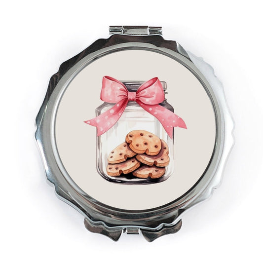 Cute Cookies Pocket Mirror, Jar with Bow Mirror, Compact Mirror for Purse, Gift for Baker, Travel Makeup Mirror - Tawshia