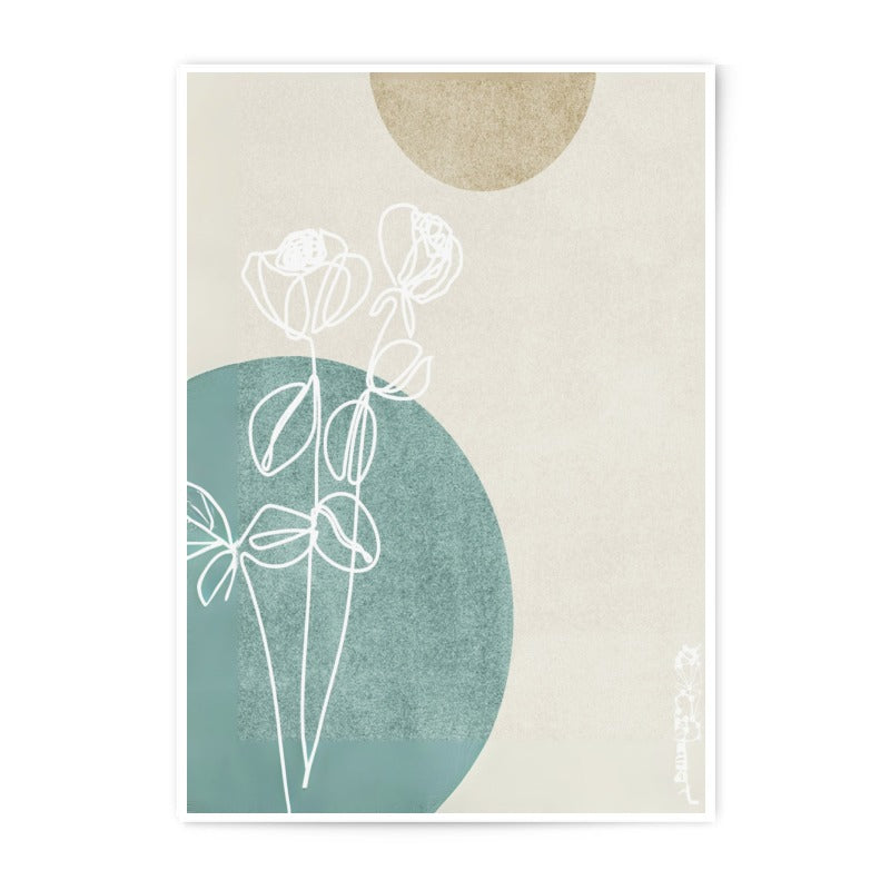 Minimalist Floral Photographic Print, Botanical Line Art, Modern Home Decor, Circle and Flower Art Print - Tawshia