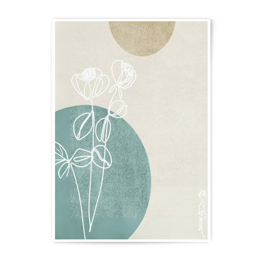 Minimalist Floral Photographic Print, Botanical Line Art, Modern Home Decor, Circle and Flower Art Print - Tawshia