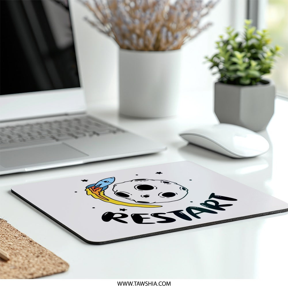 Restart Mouse Pad, Rocket, Moon, Stars, Funky Desk Decor, Computer Accessories, Gamer Gift, Office Gift, Space Theme Mouse Pad, Cute Mouse - Tawshia