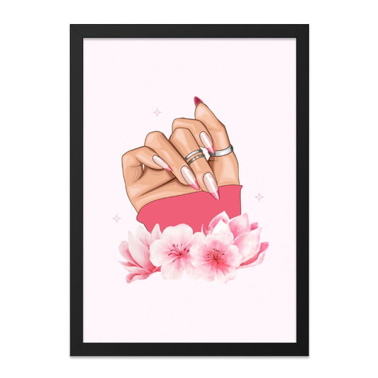 Elegant Nails Wall Art, Pink Flowers Print, Fashion Illustration, Feminine Art, Stylish Home Decor - Tawshia
