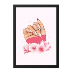 Elegant Nails Wall Art, Pink Flowers Print, Fashion Illustration, Feminine Art, Stylish Home Decor - Tawshia