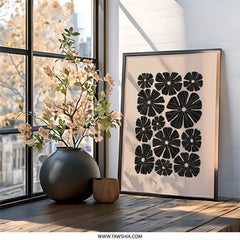 Floral Wall Art Print, Black Flower Poster, Botanical Home Decor, Scandinavian Modern Art, Minimalist Plant Illustration, Flower Wall Art - Tawshia