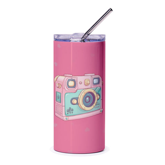 Pink Camera Tumbler, Cute Photo Tumbler, Photography Lover Gift, Fun Design, Travel Tumbler, Aesthetic Drinkware, Unique Tumbler, Gift for - Tawshia