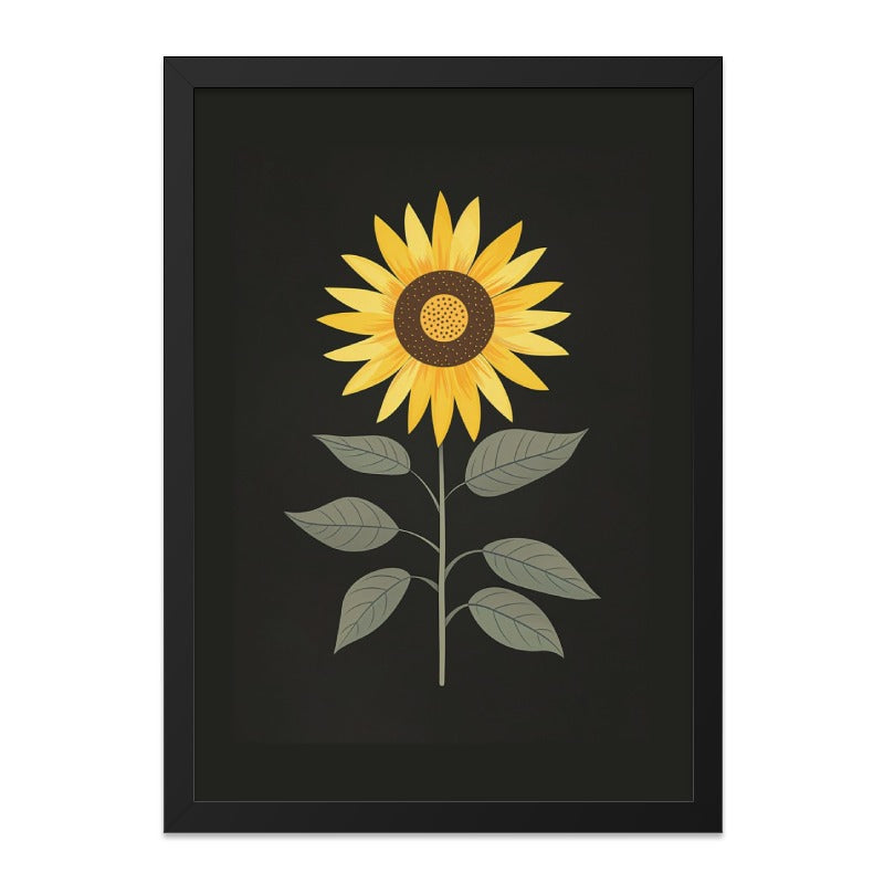 Sunflower Wall Art, Floral Print, Botanical Wall Decor, Modern Home Decor, Black Background Art, Summer Flower Art, Gift Idea - Tawshia