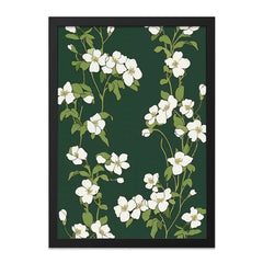 White Flower Wall Art, Floral Print, Green Background, Botanical Illustration, Modern Home Decor, Nature Inspired Artwork - Tawshia