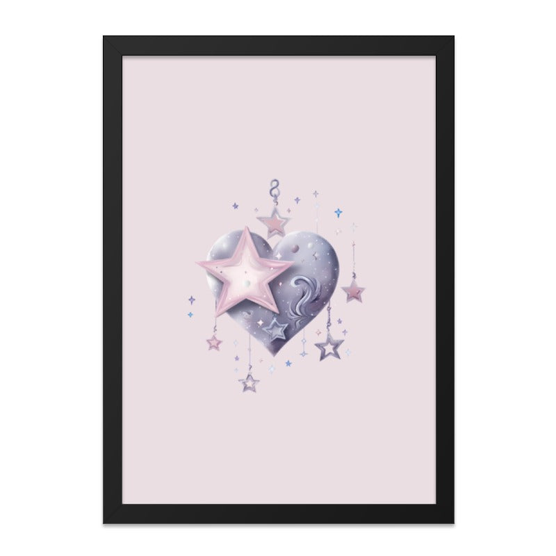 Heart and Stars Wall Art, Whimsical Decor, Celestial Print, Pastel Home Decor, Nursery Art, Dreamy Artwork, Gift Idea - Tawshia