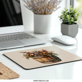 Floral Barrel Mouse Pad, Rustic Flower Bouquet, Unique Computer Accessory, Decorative Desk Mat, Home Office Decor, Gift Idea - Tawshia