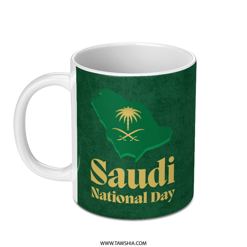 Saudi National Day Mug, Unique KSA Gift, Saudi Arabia Pride Mug, Green and Gold Design, Celebration Mug, Coffee Cup, Tea Mug, Gift Idea - Tawshia