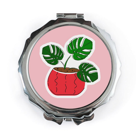 Monstera Pocket Mirror, Plant Lover Gift, Cute Compact Mirror, Houseplant Accessory, Tropical Leaves Makeup Mirror - Tawshia