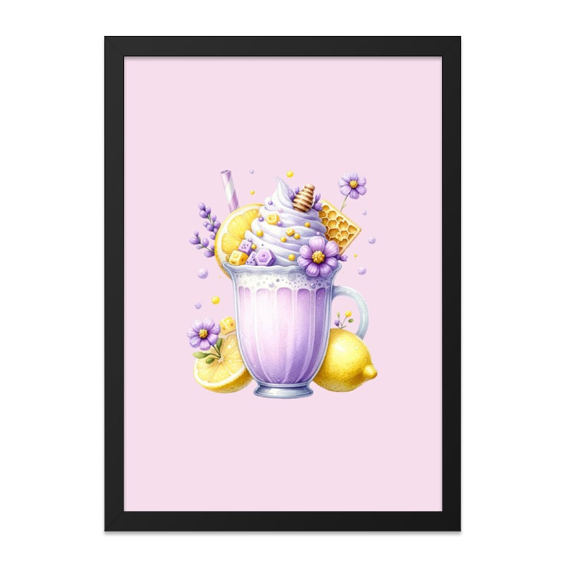 Lemon Lavender Wall Art, Whimsical Drink Decor, Floral Dessert Print, Pastel Kitchen Art, Cute Beverage Poster - Tawshia