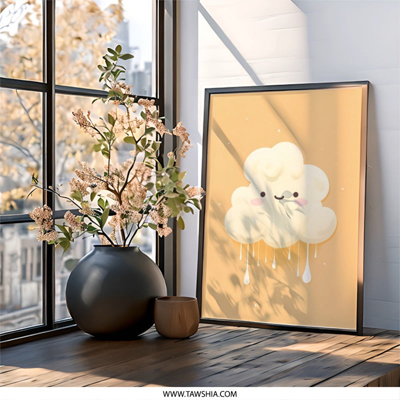 Cute Cloud Wall Art, Kawaii Print, Cream Cloud Art, Smiling Cloud Decor, Nursery Art, Kids Room Art, Dreamy Decor - Tawshia