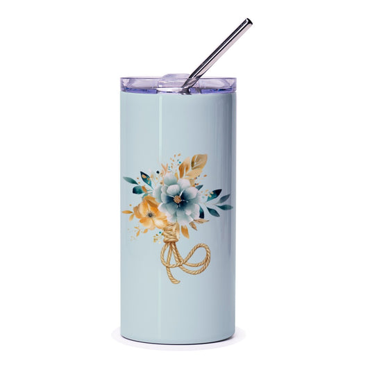 Floral Bouquet Tumbler, Watercolor Flower Cup, Rope Accent Tumbler, Cute Tumblers, Flower Lovers Gift, Travel Mug, Unique Design Tumbler - Tawshia