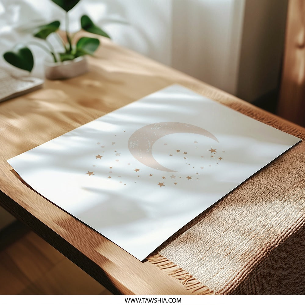 Moon Stars Photographic Print, Celestial Art Print, Nursery Decor Print, Baby Room Wall Art, Boho Print, Minimalist Art, Moon Print - Tawshia