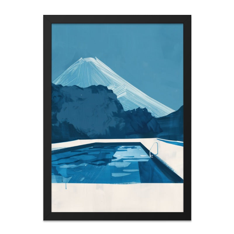 Blue Mountain Pool Wall Art, Minimalist Landscape Print, Modern Home Decor, Serene Wall Hanging, Calming Artwork, Unique Gift Idea - Tawshia