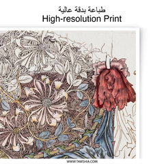 Vintage Floral Photographic Print, Victorian Botanical Wall Art, Antique Flower Illustration, Honeysuckle Peony Art Print - Tawshia
