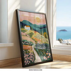Tuscan Landscape Wall Art, Italy Painting Print, Farmhouse Decor, Countryside Scenery Art, Sunny Home Wall Decor, Floral Field Wall Decor - Tawshia