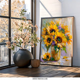 Sunflower Wall Art, Floral Painting Print, Impressionist Bouquet, Yellow Flower Decor, Vibrant Home Decor, Wall Art - Tawshia